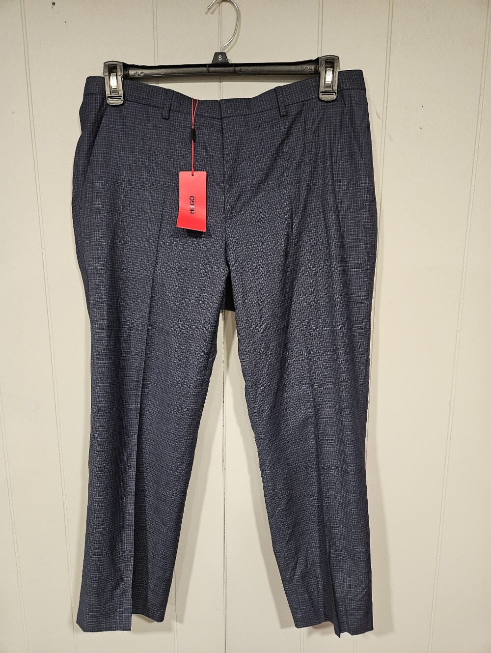 Hugo Boss Simmons 34x27 Regular Fit Blue Plaid Wool Flat Front Dress Pants NWT